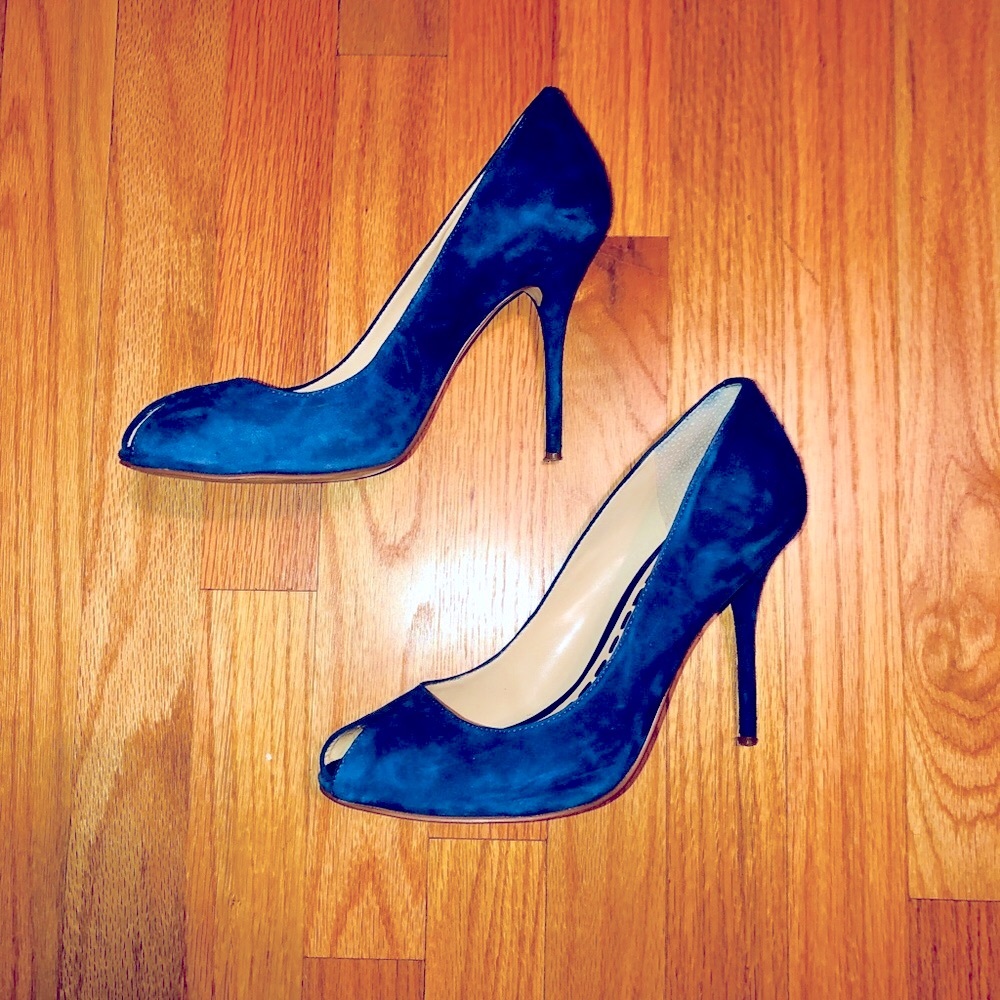 Enzo Angiolini Cobalt Blue Suede Peep Toe Pumps